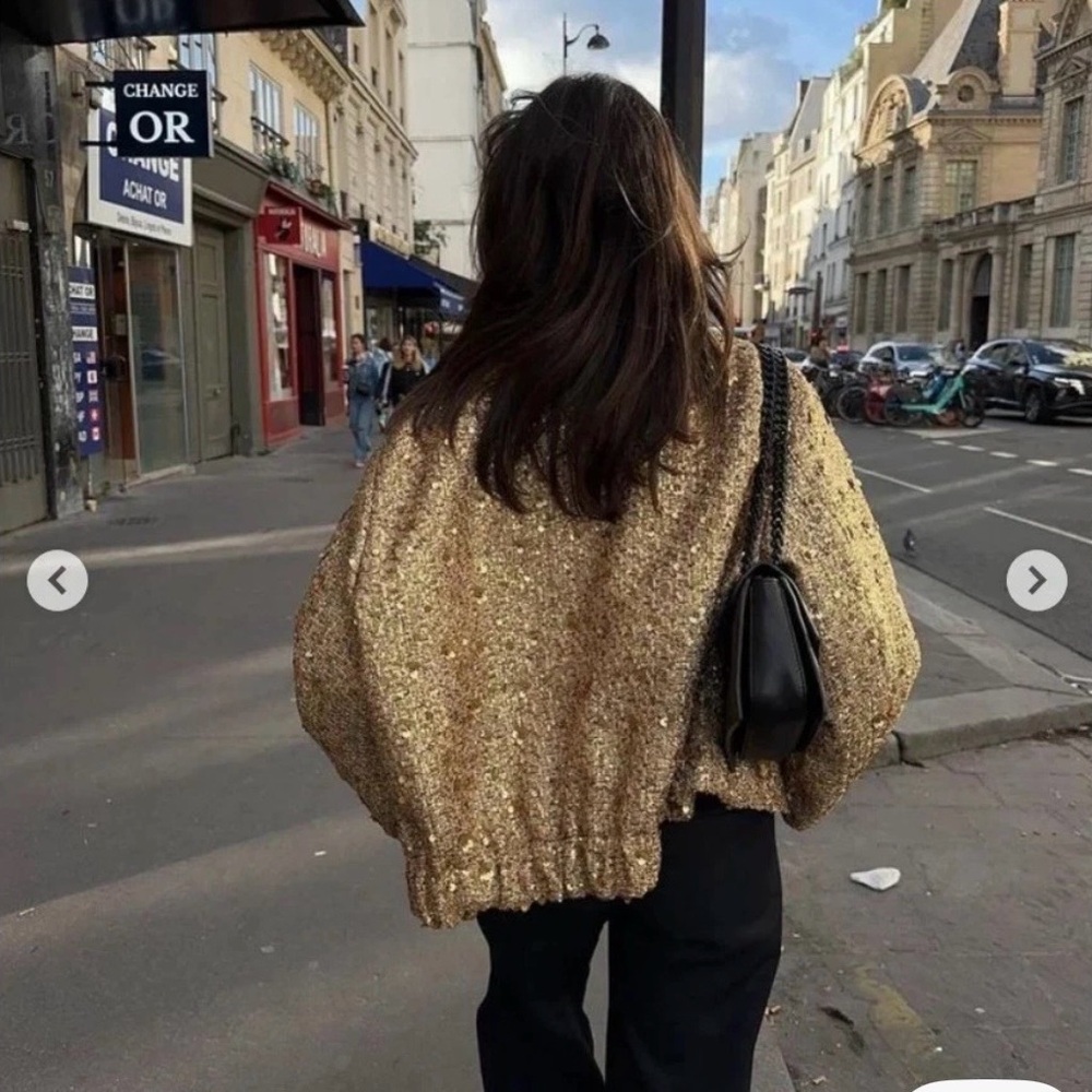 Zara Bloggers favorite! Elegant oversized Gold Women's Sequin Jacket - Picture 12 of 12